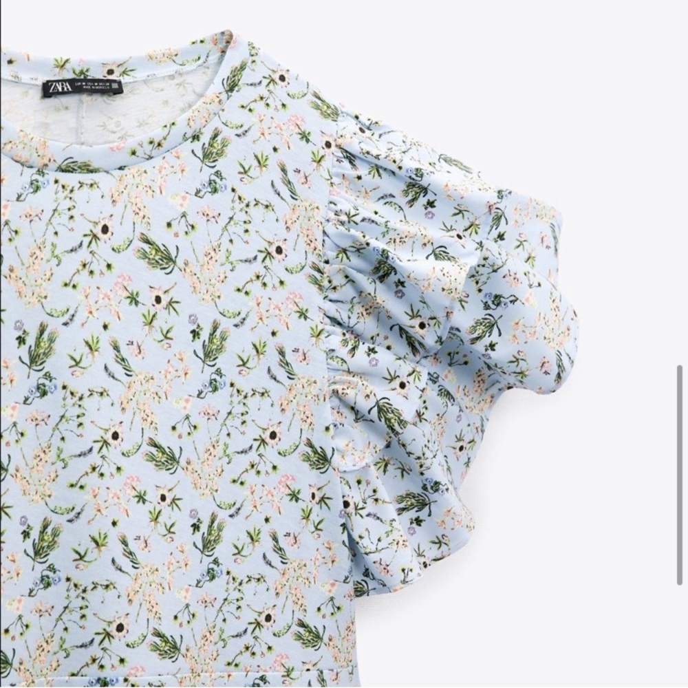 Zara blue floral butterfly sleeve mini dress